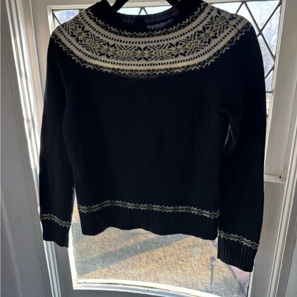 J. Crew Black and White Crew Neck Sweater with Nordic Design - Picture 4 of 7